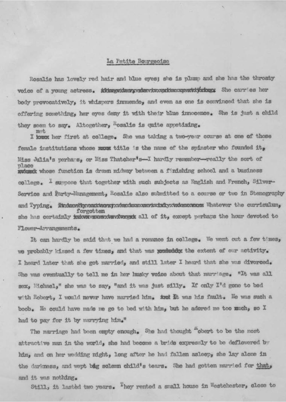 Page 1 of the typescript of “La Petite Bourgeoise”