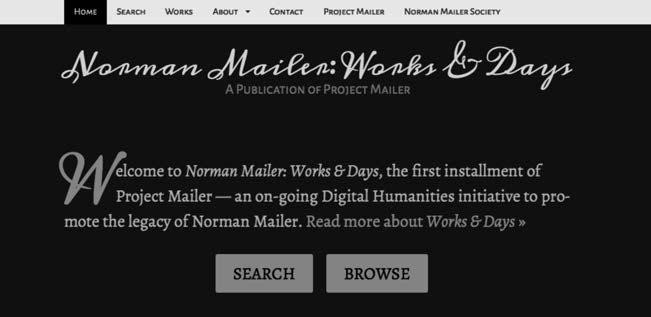 Figure 5: The front page of our newest Project Mailer publication: Norman Mailer: Works & Days, by Mike and Donna Lennon.