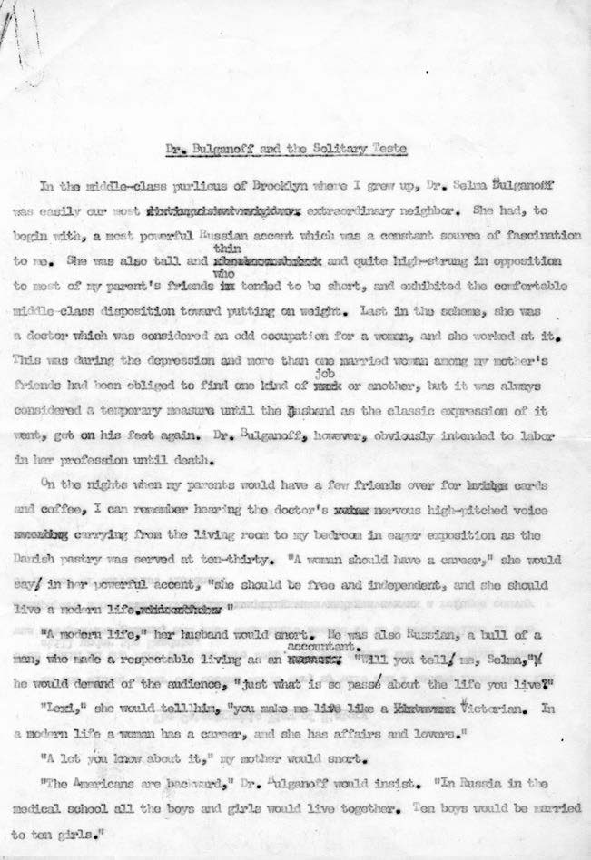 Page 1 of the typescript of “Dr. Bulganoff and the Solitary Teste”