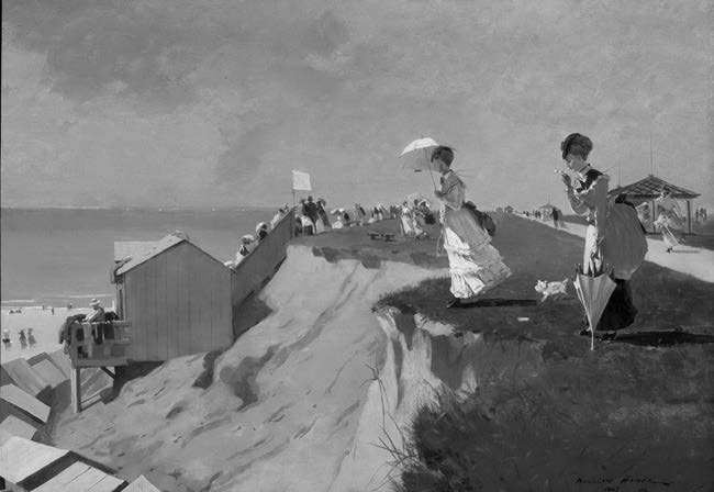 1869 painting by Winslow Homer of the cliffs in Long Branch overlooking the beach and ocean