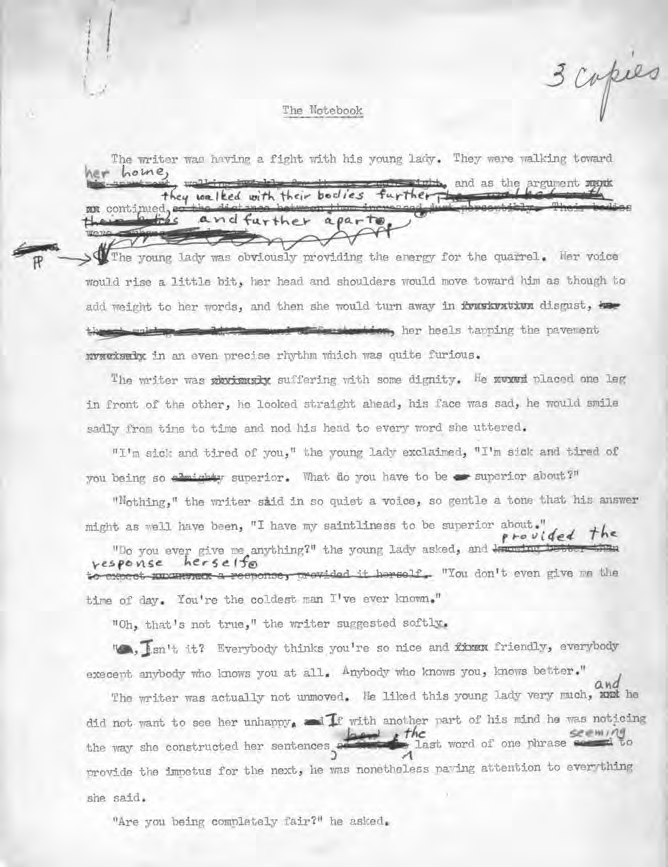 Page 1 of the typescript of “The Notebook”