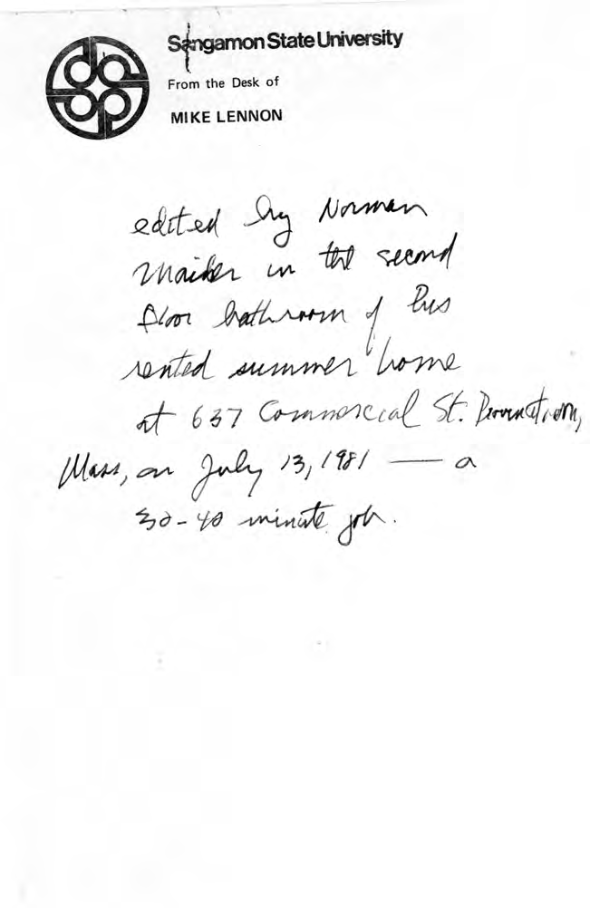 Page 1 of Lennon’s introduction with Mailer’s comments