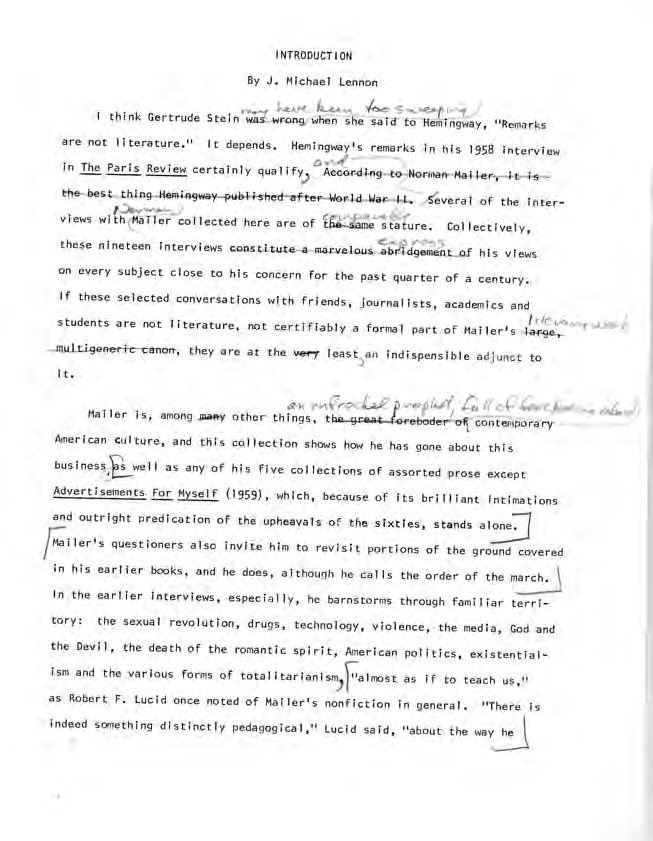 Page 2 of Lennon’s introduction with Mailer’s comments