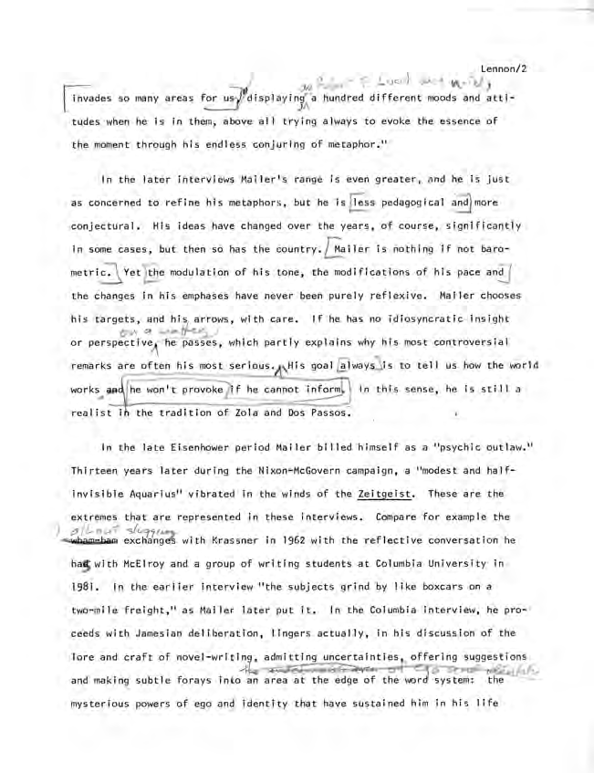 Page 3 of Lennon’s introduction with Mailer’s comments