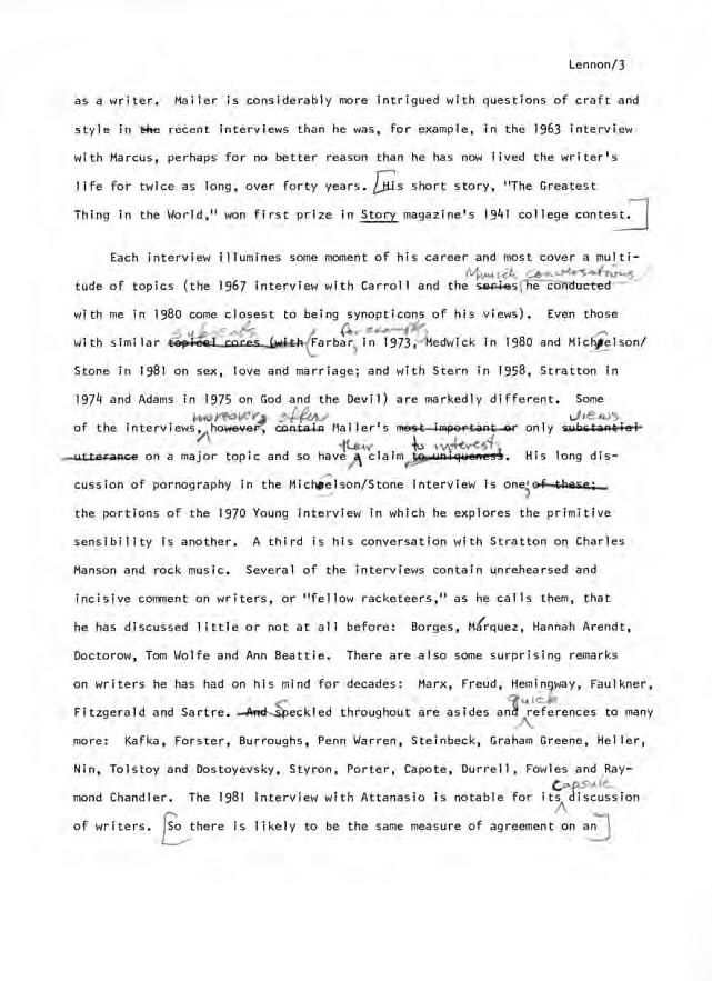 Page 4 of Lennon’s introduction with Mailer’s comments