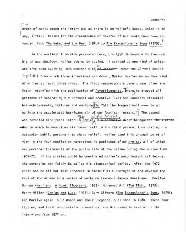 Page 5 of Lennon’s introduction with Mailer’s comments