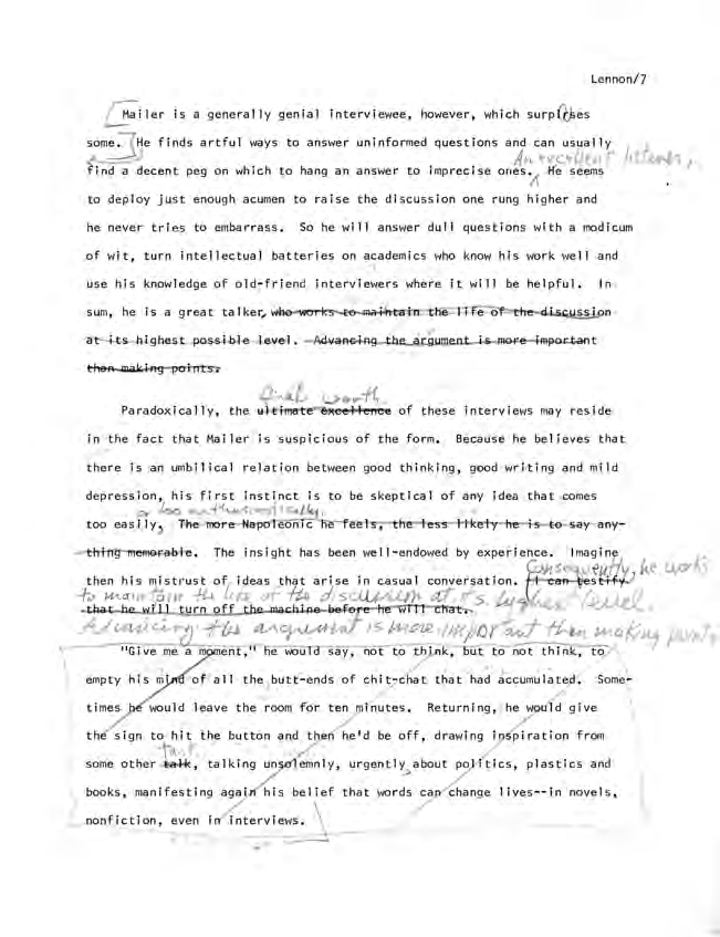 Page 8 of Lennon’s introduction with Mailer’s comments