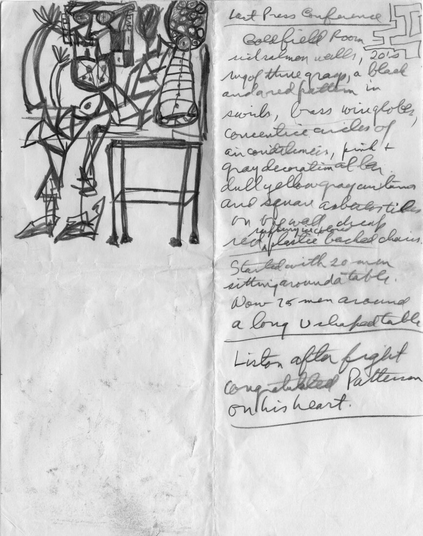 Mailer’s notes for the Sonny Liston–Floyd Patterson rematch in Las Vegas on 22 July 1963. Mailer had covered the earlier Liston-Patterson fight and wrote about it in the seminal essay “Ten Thousand Words a Minute.”