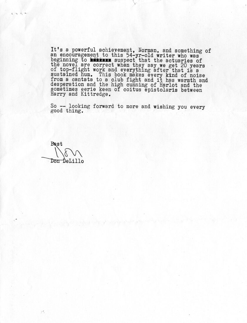 Second page of Don DeLillo’s letter of 20 September 1991